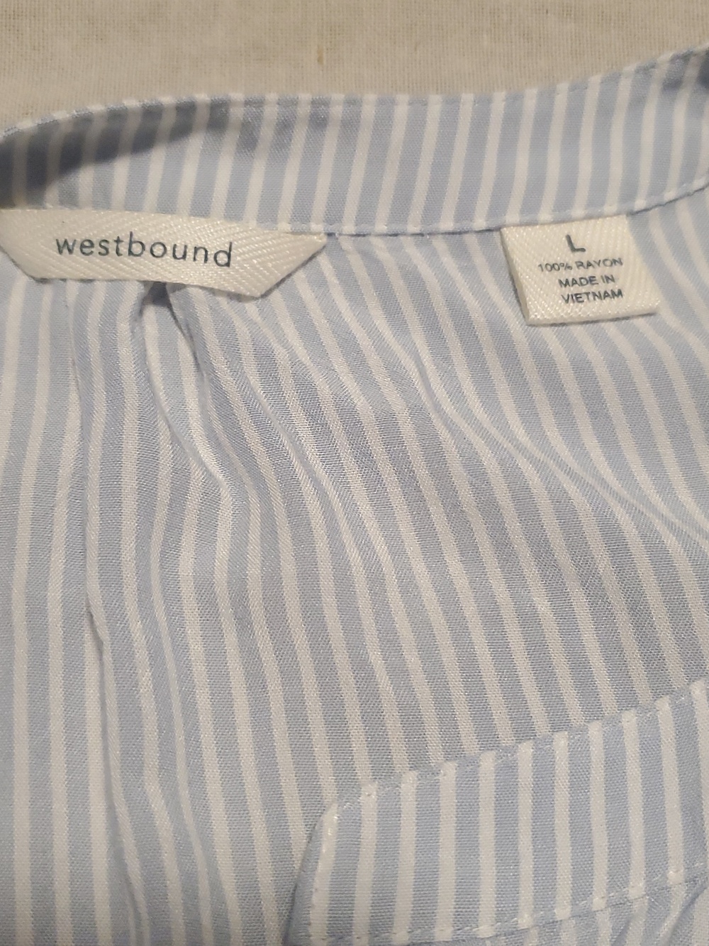 Westbound,  Light Blue & White Striped Pullover Shirtwes, Size L - Picture 7 of 8